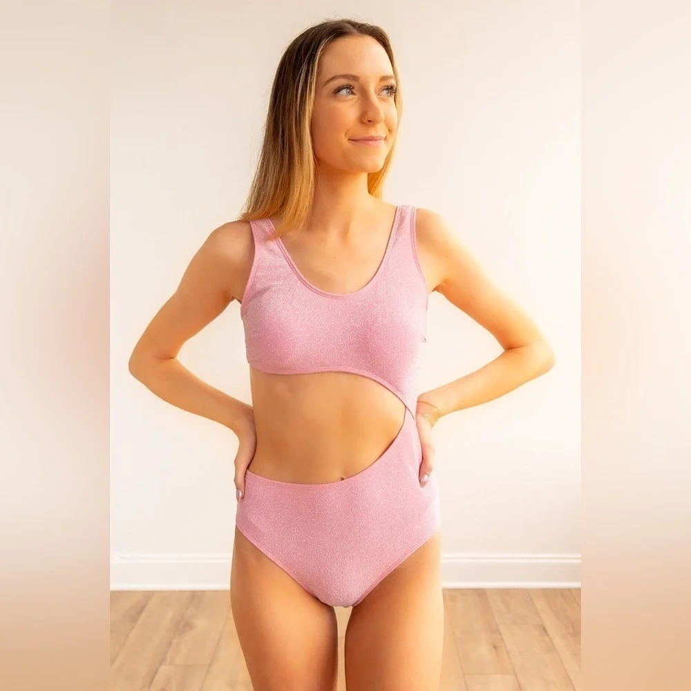 Southern Grace Swimsuit Women's Medium Pink Shimmer Cutout